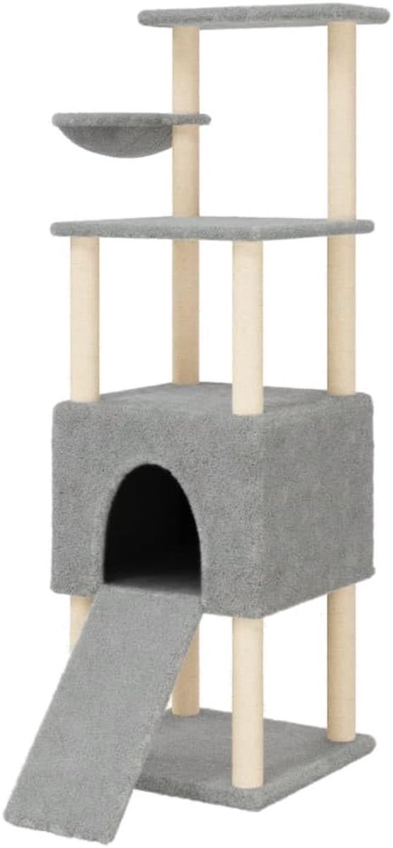 Kattenhuis met Krabpalen - Kattenboom Kattenmeubel - Spelen en Ontspannen - All-in-One Ontwerp - 153 cm Hoog - Lichtgrijs