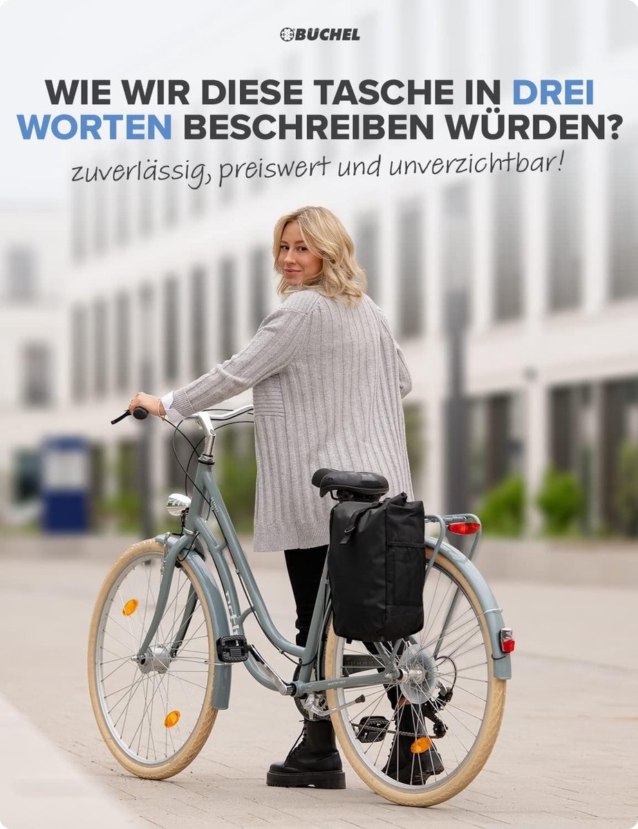 Fietstas enkel - Matzwart - 48 x 25 x 14 cm - Waterafstotend Zeildoek - Fietstas voor Bagagedrager