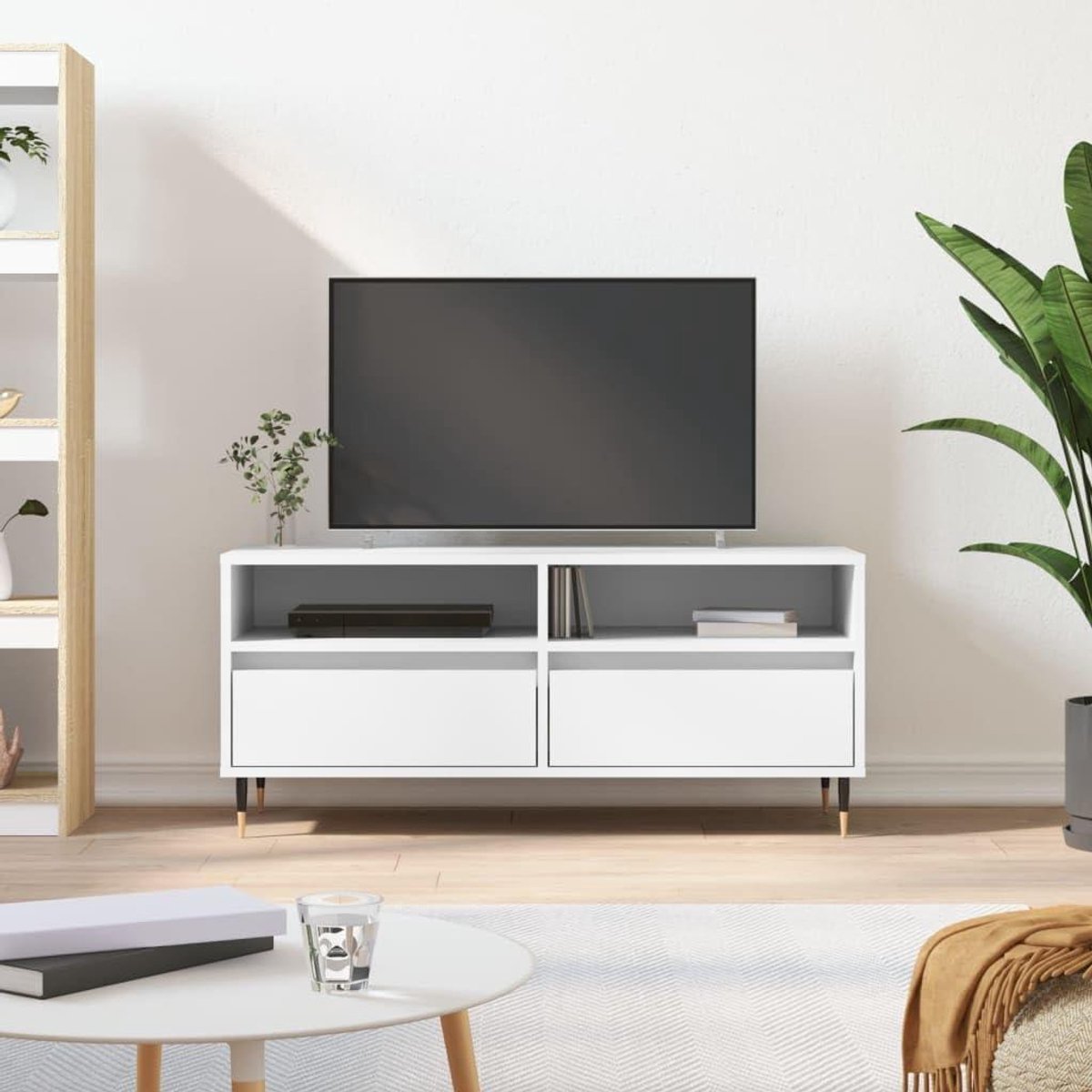 TV Meubel - Mediabureau Dressoir - Media Opbergen - Met Lades en Vakken - 100x345x445 cm - Wit