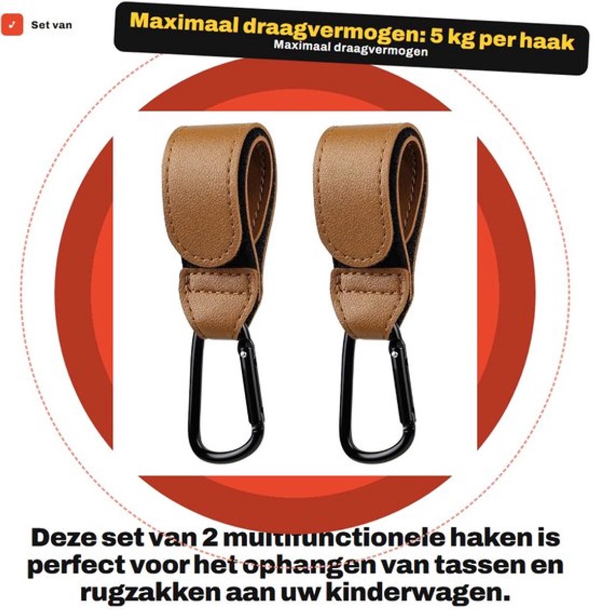 Haak 2 Stuks - Multifunctionele Haken - Robuuste Aluminiumlegering - Antislip - Voor Kinderwagen/Autostoel - Eenvoudig te Installeren - Kinderwagenaccessoires
