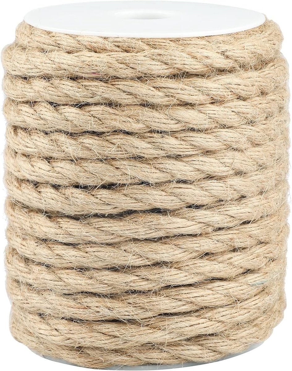 10mm Dikke Jute Touw van 15m, Natuurlijke Jute String voor DIY Kat Krabpaal, Tuinieren en Creatieve Decoratie, Ideaal voor Handwerken en Tuinprojecten