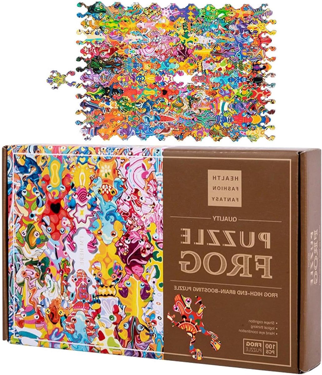 Houten Kikker Puzzel - Educatief Dierenspel - Samen Leren - Afgeronde Randen - 29.3 x 18.5 cm - Multicolor