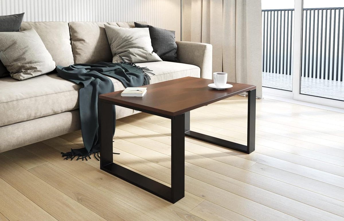 Koffietafel - Bijzettafel Woonkamer - Centrum Interieur - Industriële Loft Stijl - 90cm x 40cm x 55cm - Walnoot