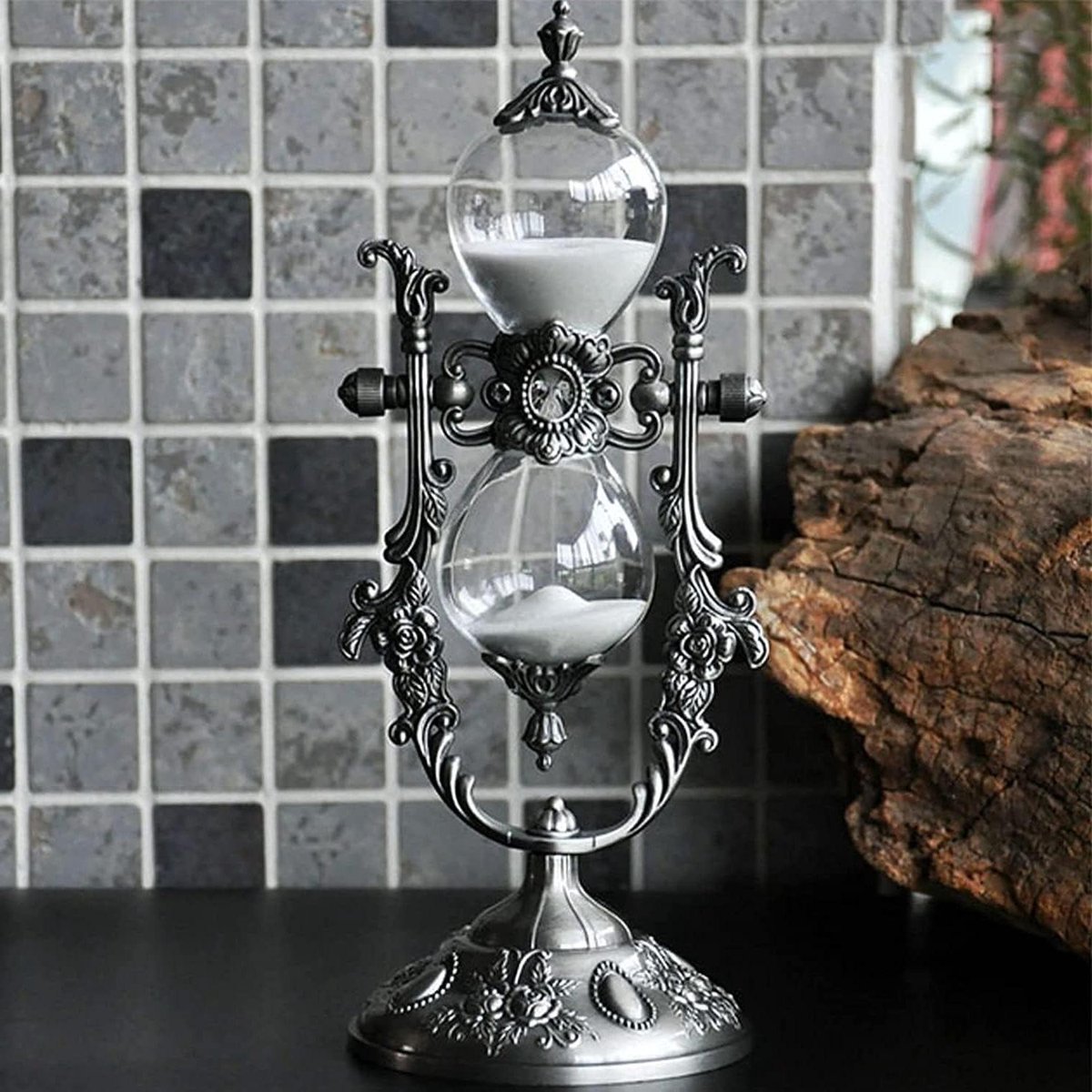 Zandloper Timer - Zandklok Minuter - Tijdmanagement Oefening - Handgemaakt Metaal Glas - 8.5 x 21.5 cm - Wit