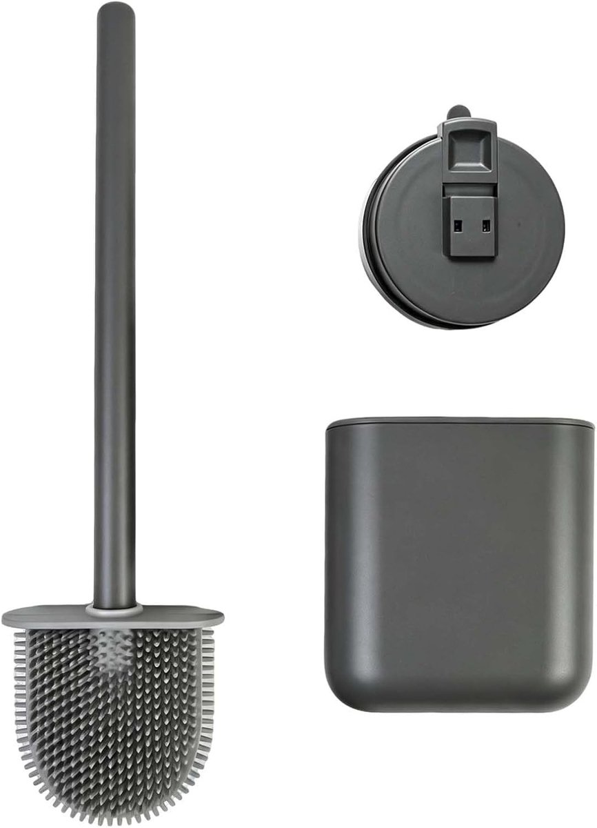 Toiletborstel - Grijs - 9,7 x 6 x 35 cm - Siliconen met Sneldrogende Houder - Voor Badkamer en Thuis