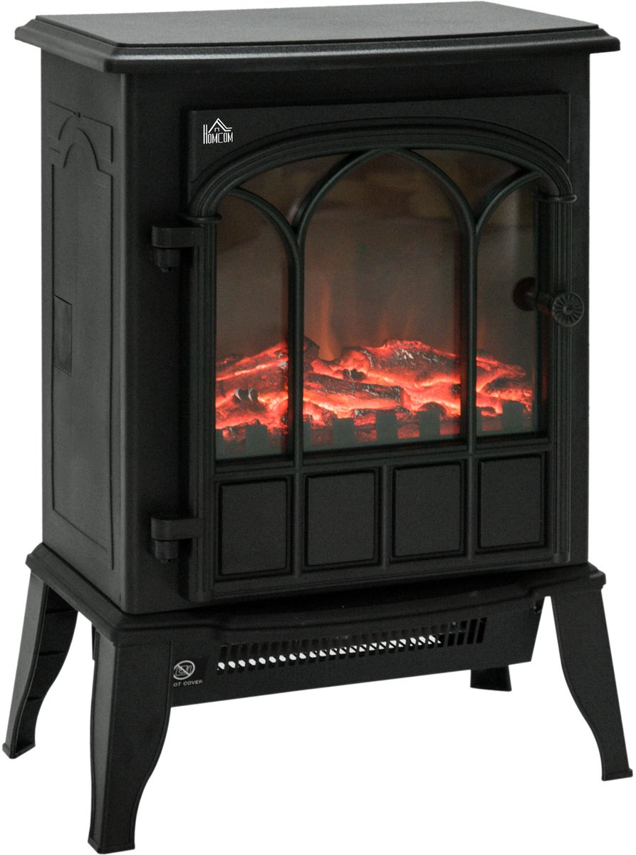 HOMCOM-Elektrokamin-Eisen, Kunststoff, Hartglas-39L x 23B x 56,5H cm-Schwarz