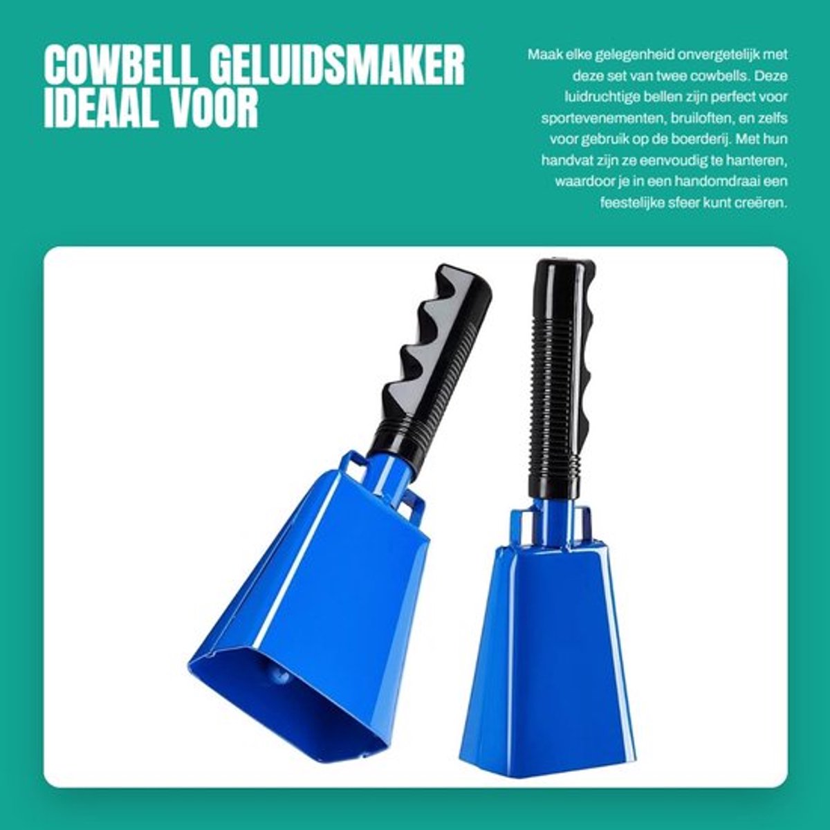 Koebel met Handvat - 2-Pack - Luide Bellen - Geluidsmakers - Sport Spelletjes - Bruiloften - Afmetingen 3 x 9,125 x 2 Inch - Geluidsmaker