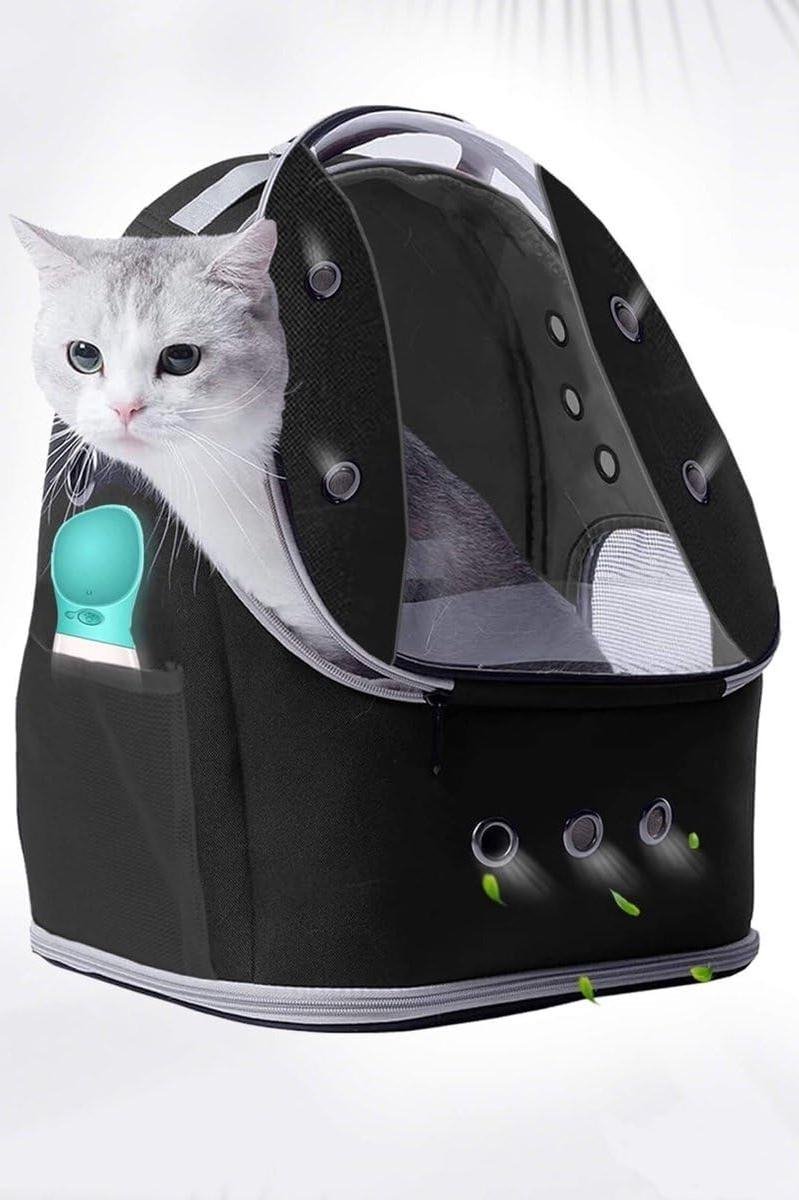 Kattentas Ruimtecapsule - Reismand Kat - Veilig Vervoer - 13 Luchtkanalen - 42x25x33 cm - Zwart