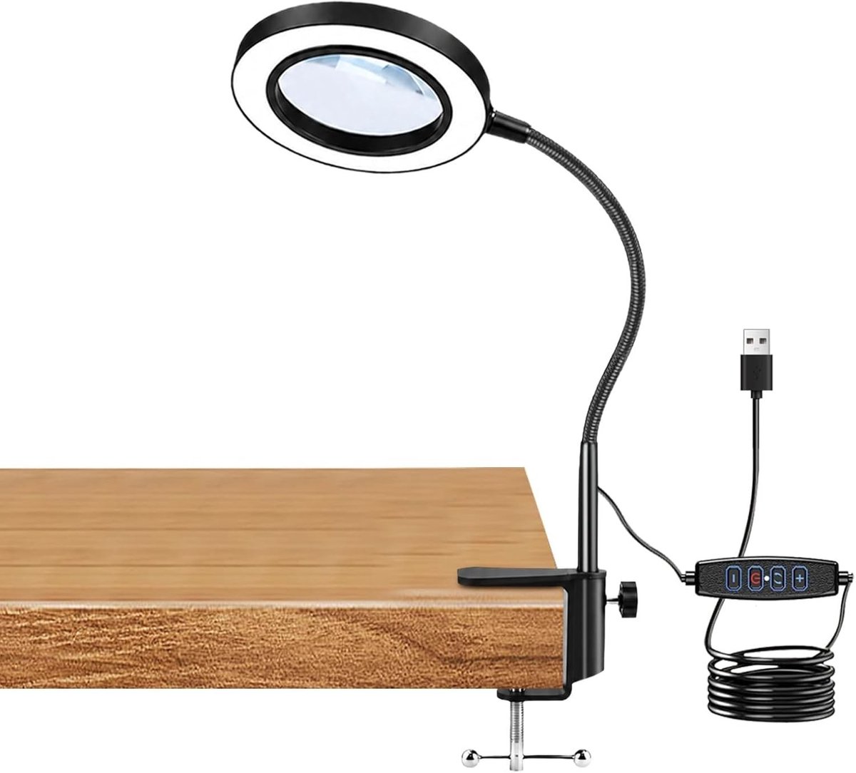 Vergrootglas met LED Licht - Zwart - 10x Vergroting - Met Klem en Flexibele Arm - Voor Lezen en Knutselen