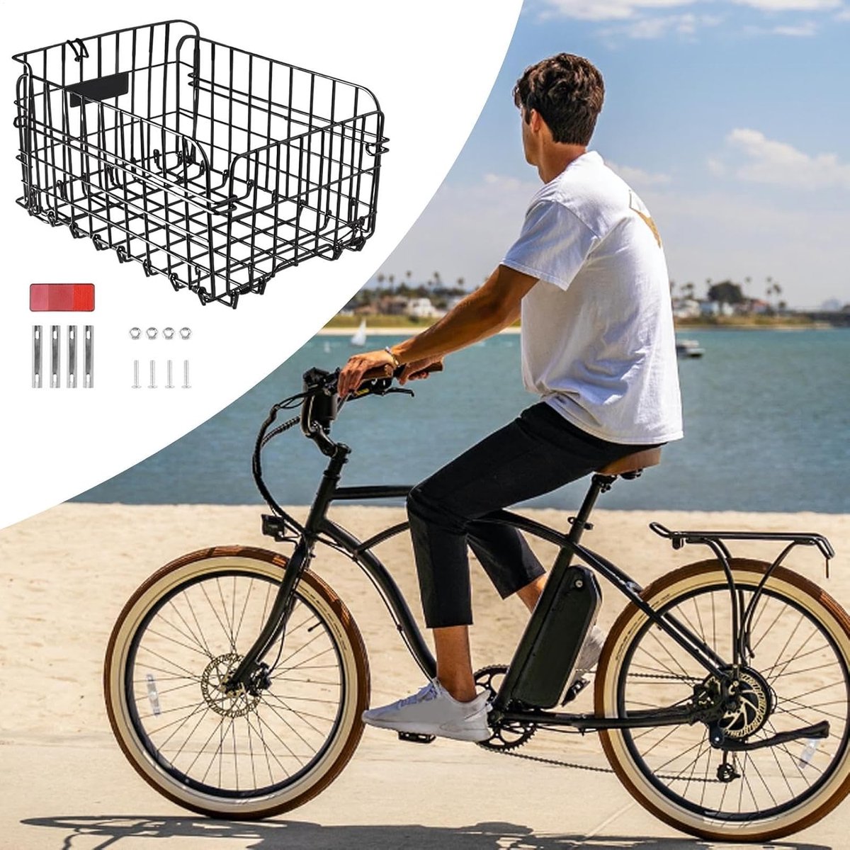 Achter Fietsmand - Fietsmand Krat - Boodschappen Vervoeren - Opvouwbaar Mechanisme - 43 x 42 x 8 cm - Zwart