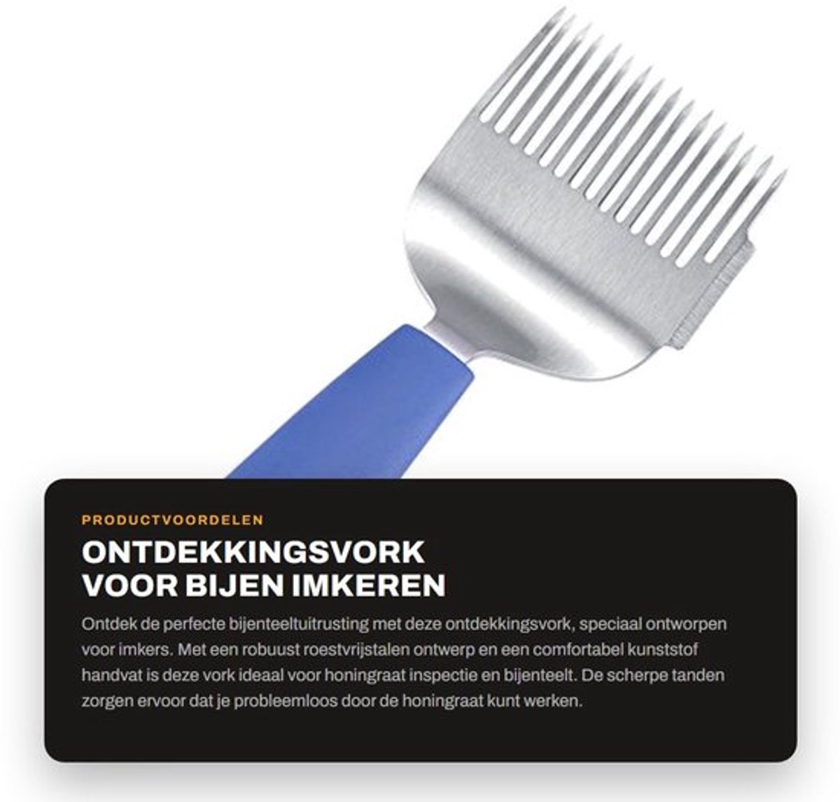 Ontdekkingsvork Heavy Duty - Roestvrij Staal - Kunststof Handvat - 20,5 x 7,5 cm - Bijenteelt - Honingraat Inspectie - Imkergereedschap