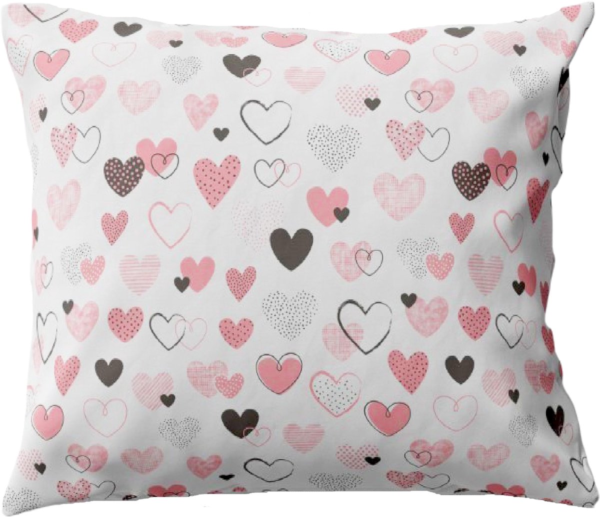Kussenhoes voor kinderen 20 x 20 cm, 100% katoen, met rits, hartjesmotief