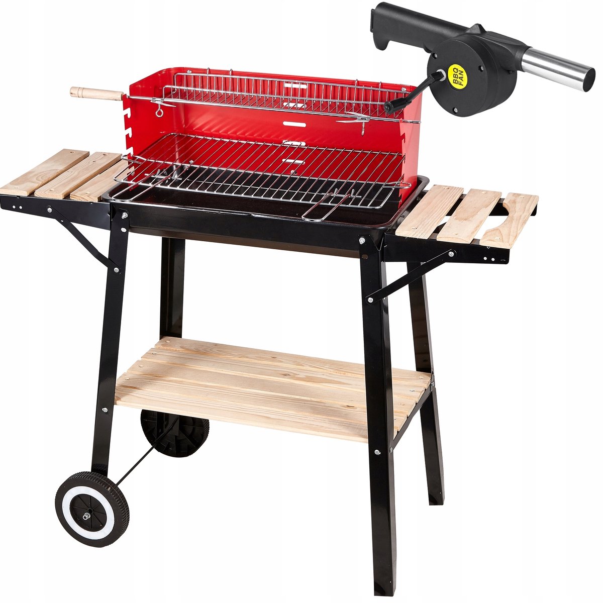 Draagbare Koolgrill met Spit, Grillrooster & Zijplanken
