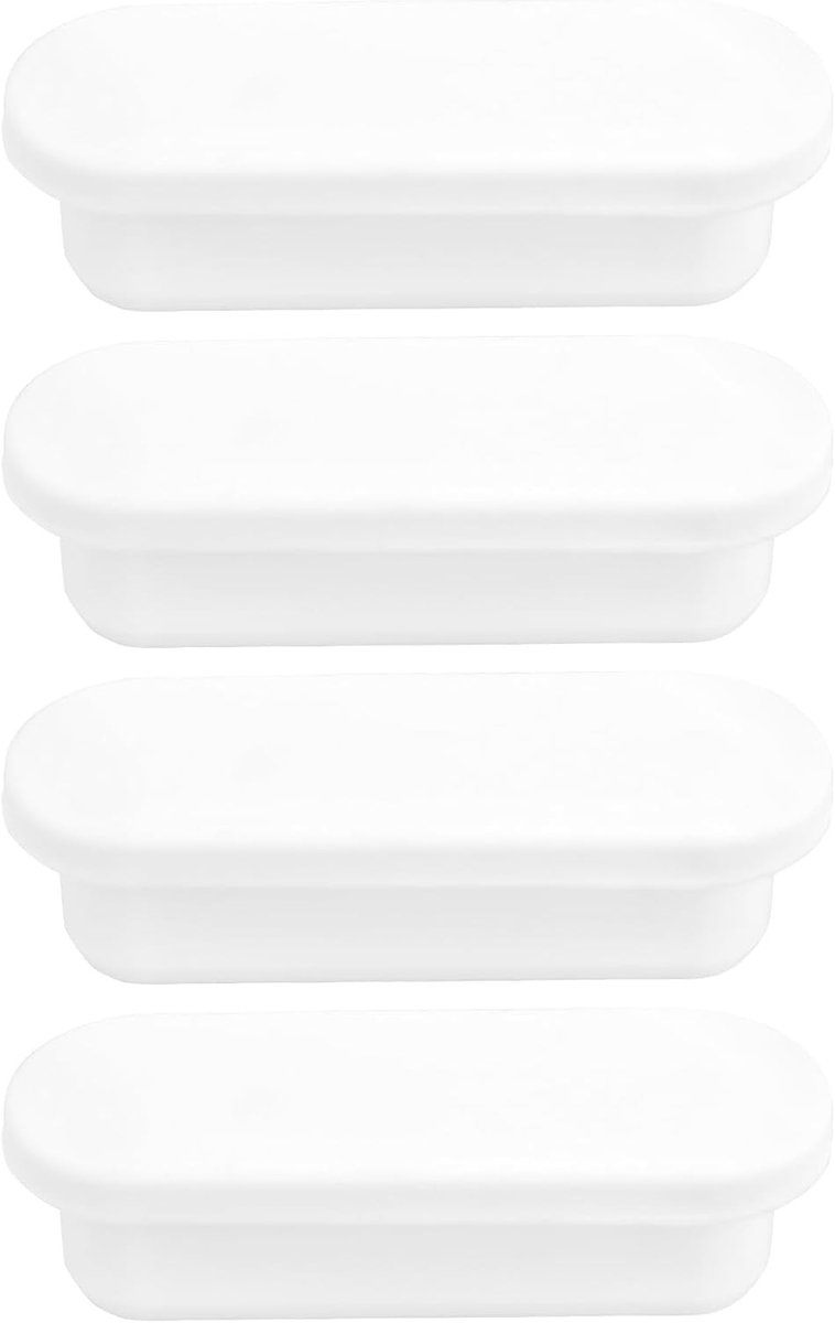 4-delige set van 55mm silicone overloopdoppen voor wastafels, geschikt voor keramische wastafels van 45mm-52mm, wit