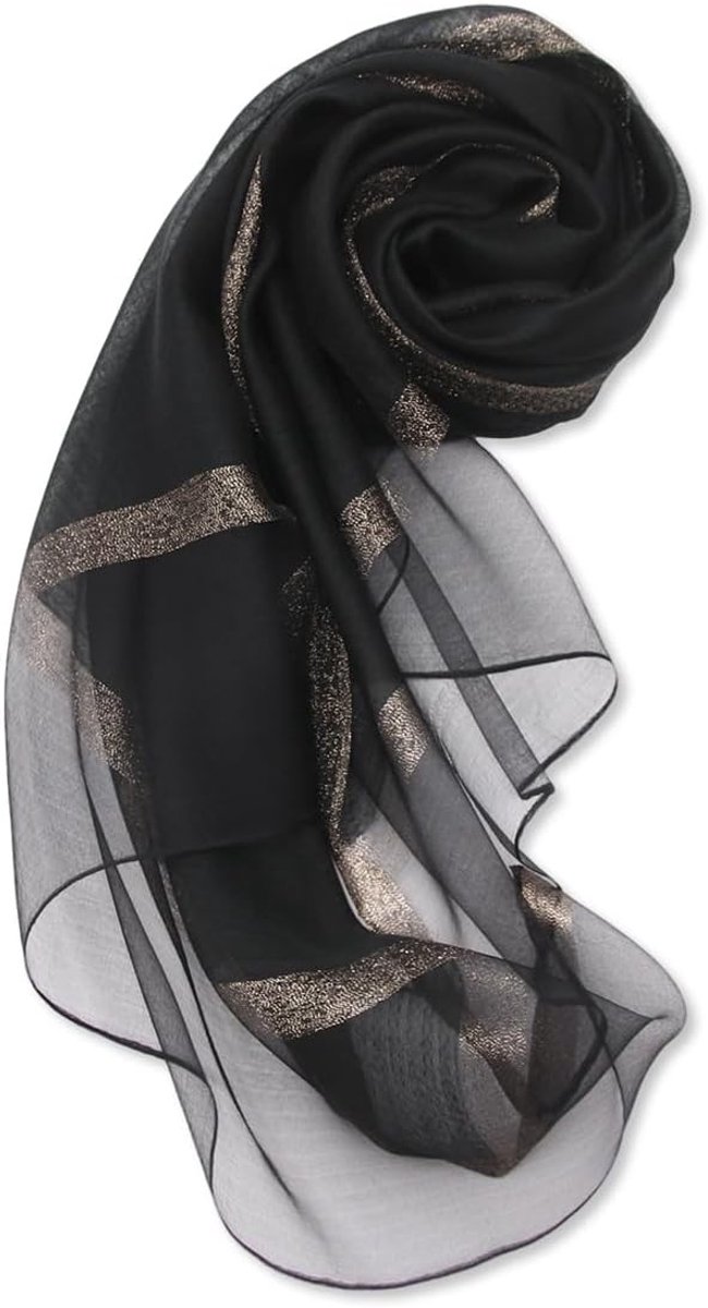 Elegante Lange Sjaal van Zijde en Chiffon met Glanzende Gouden Rand voor Avondjurken, Bruiloften en Feestjes