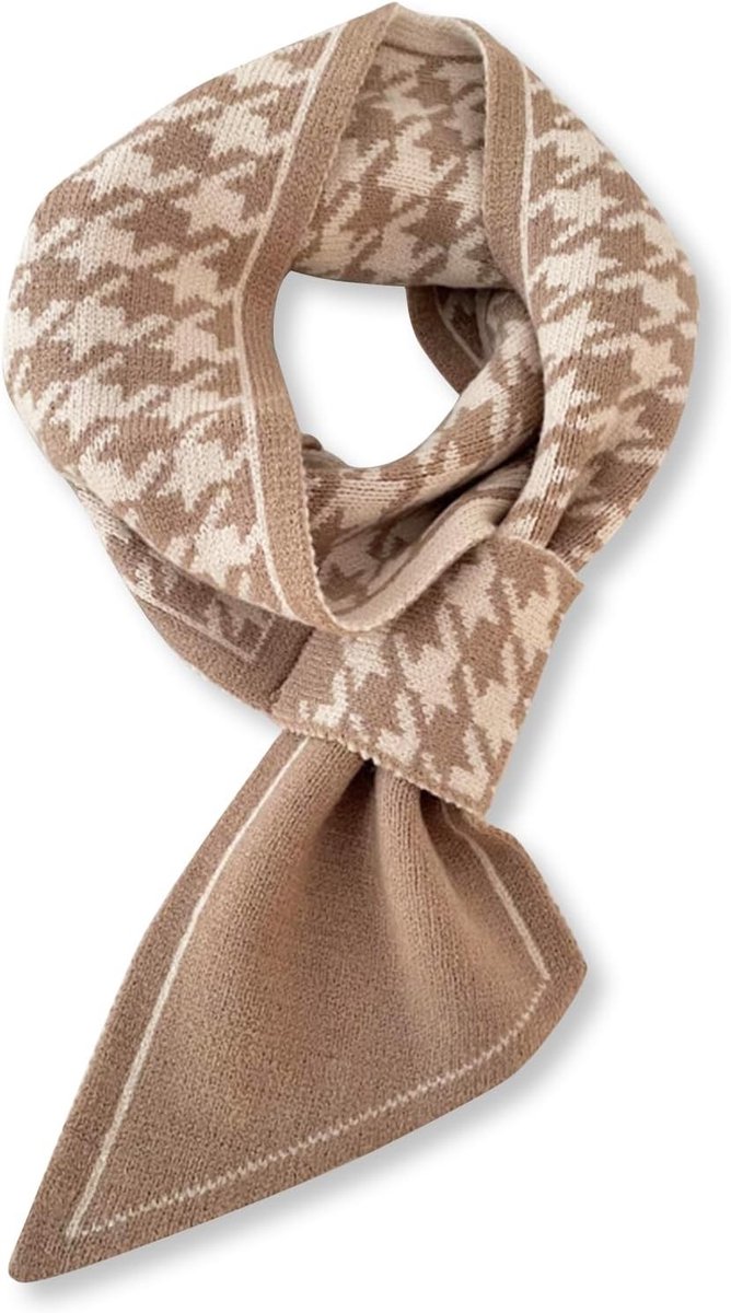 Winterse Skinny Gebreide Sjaal voor Dames met Gemakkelijke Trekdoor, Streep- en Houndstoothprint, Dierlijke Motieven en Kraagstijl