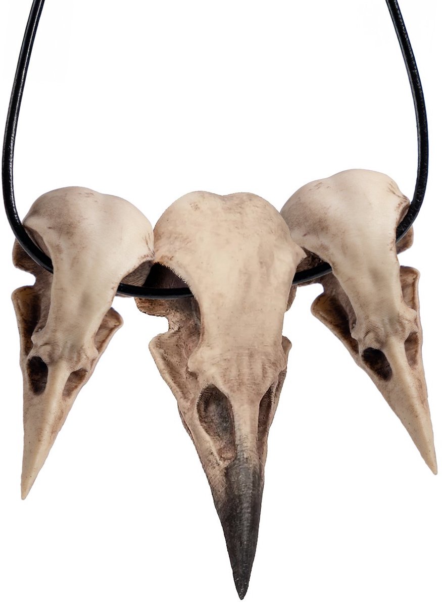 Heksenketting Ravenschedel met Kraaischhedels - Talisman aan Leren Band - Halloween