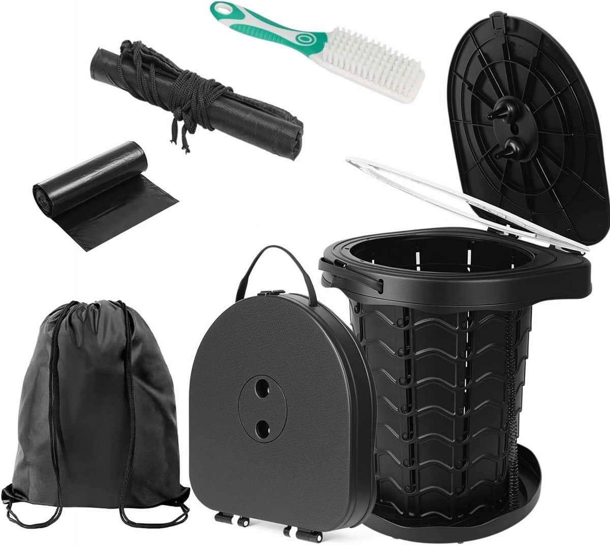 Opvouwbaar Toilet - Porta Potti - Outdoor Kamperen - Droog Scheiden Ontwerp - 180 kg Belastbaar - Zwart