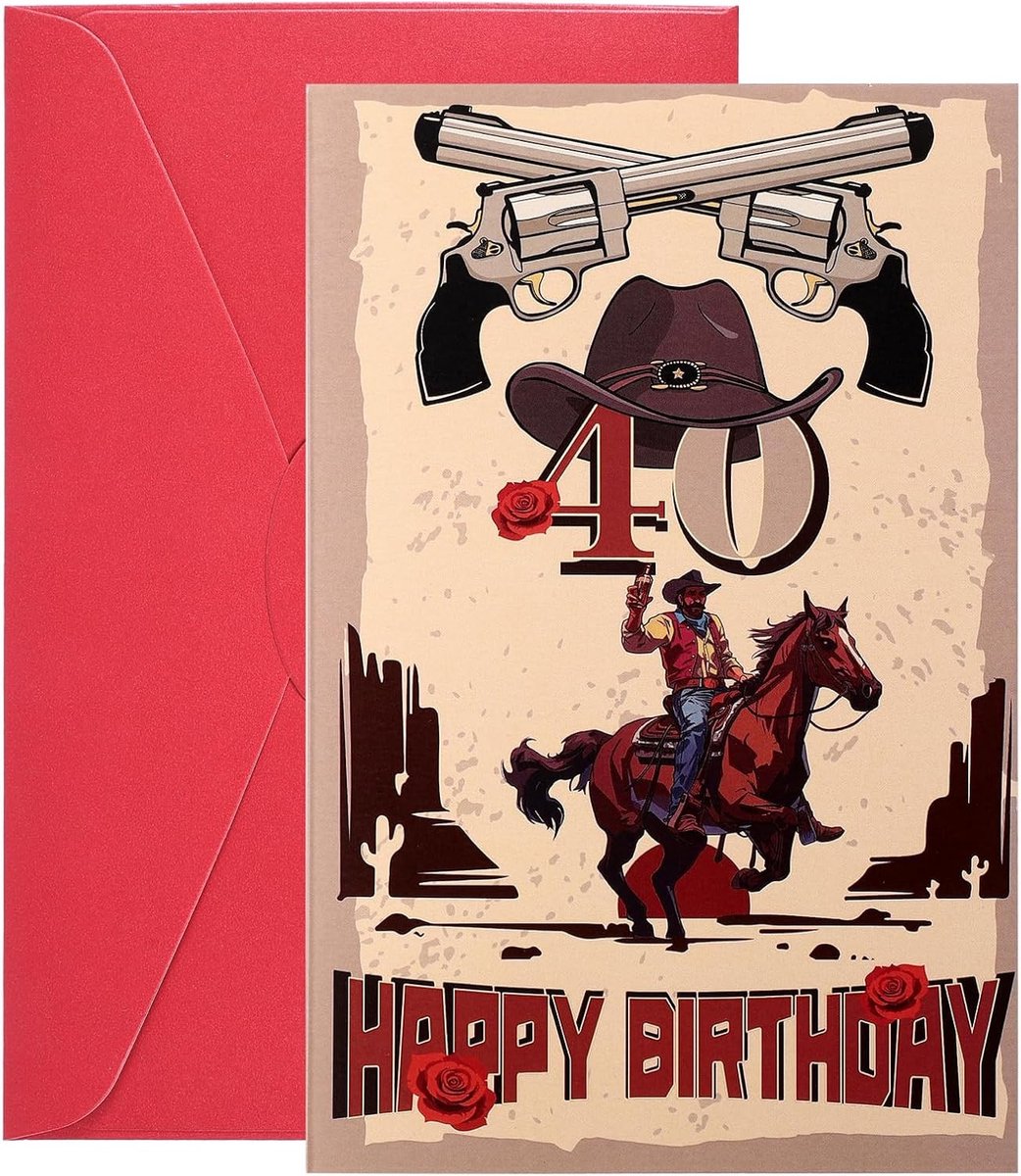 Grappige 40e Verjaardagskaart voor Mannen, Cowboy Stijl, Perfecte Cadeaus voor Vader en Echtgenoot, Inclusief Envelop, Unieke Verjaardag Ideeën