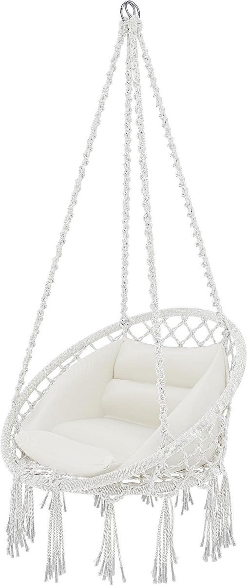 Hangstoel Zonder Standaard - Macramé Stoel - Ontspannen Buiten - Stalen Frame - Tot 160 kg - Beige