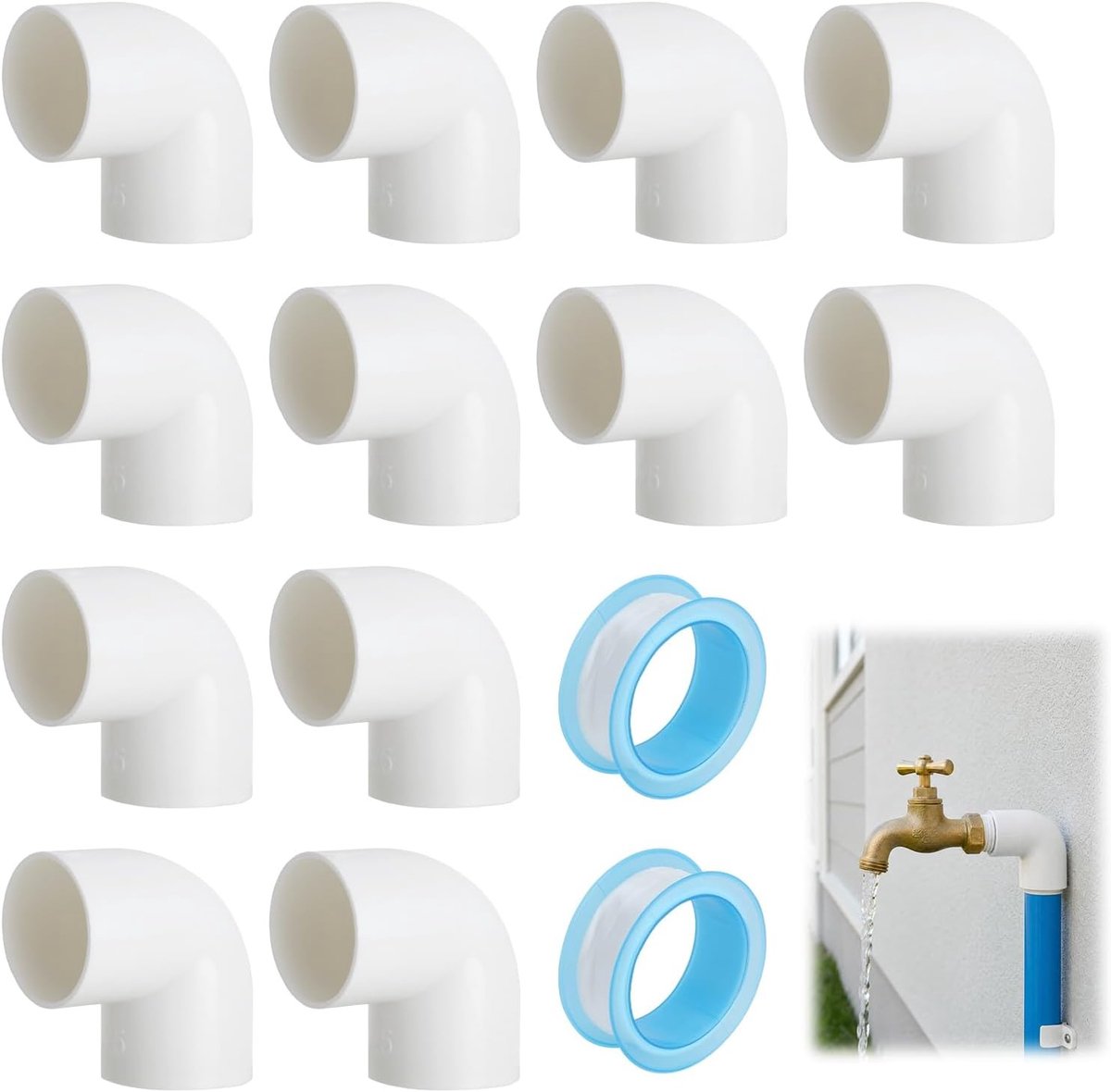 12-delige set M25 boog PVC 90° wit met 2 rollen afdichtband voor waterdichte verbindingen