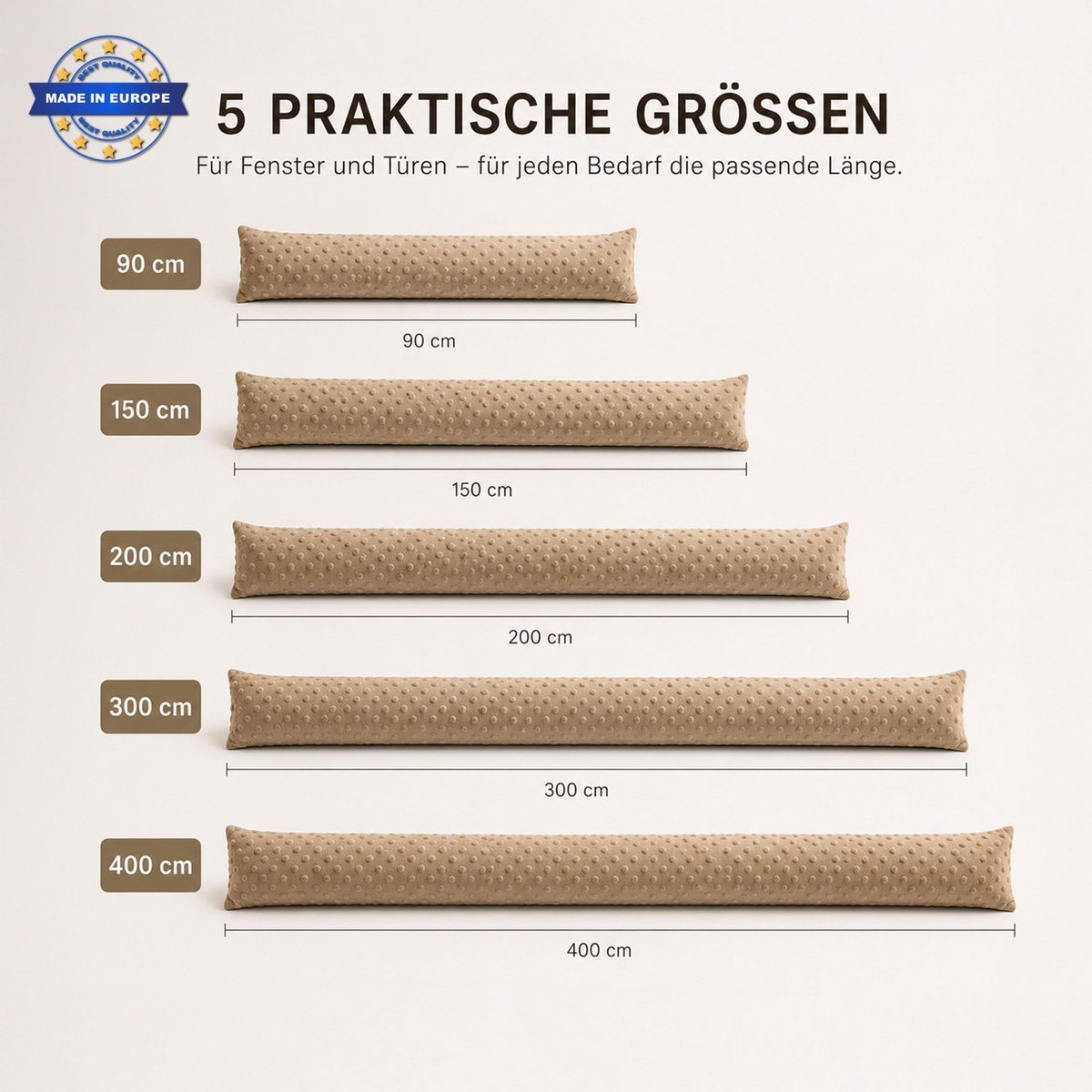 Tochtstopper deur isolerend 150 cm - Minky lichtgrijs - Decoratief ontwerp - Ideaal voor ramen en kinderkamer - ShopVlot