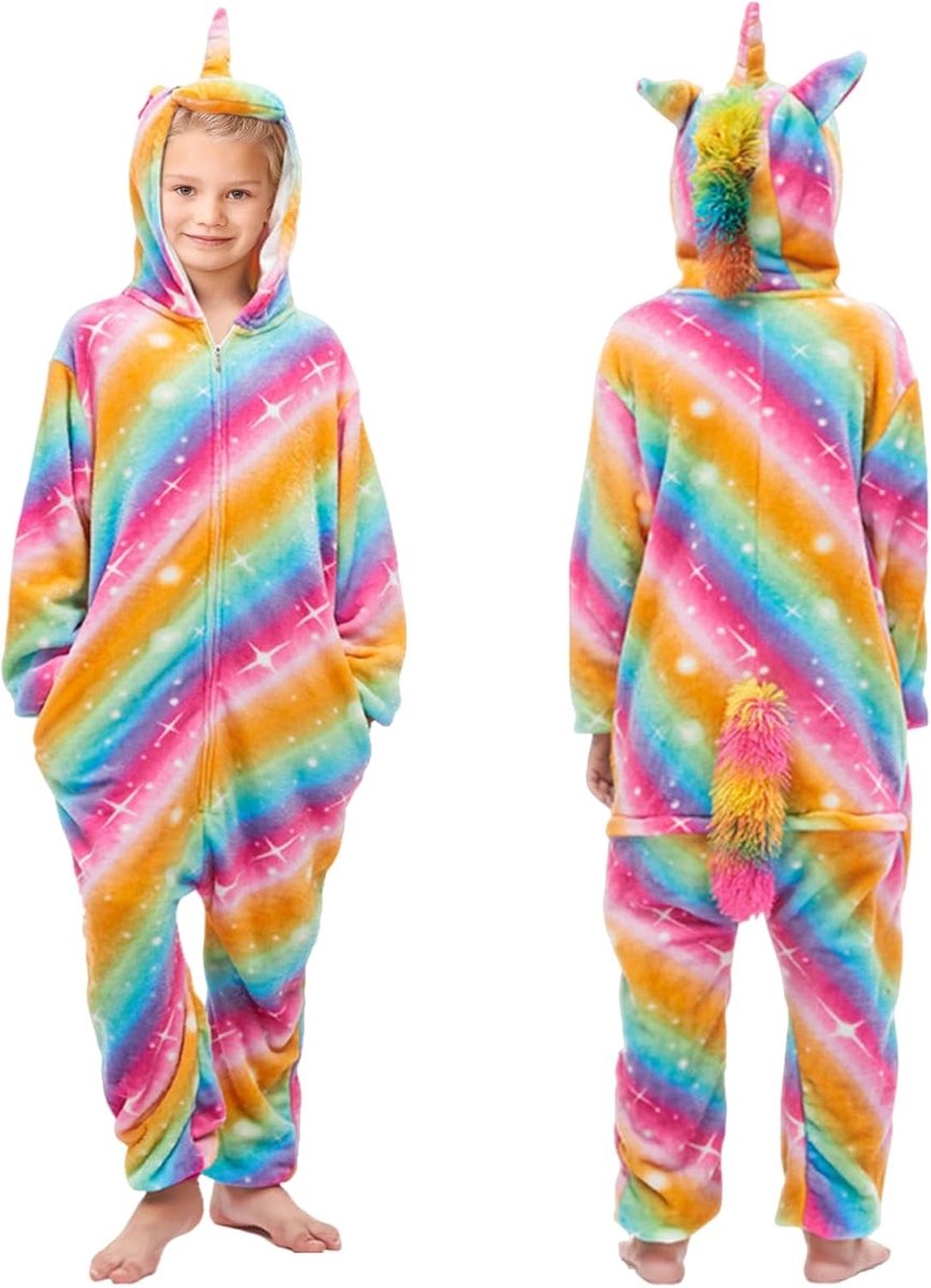 Schattige eenhoorn pyjama voor kinderen, pluche onesie, flanellen jumpsuit voor jongens en meisjes, zacht en comfortabel, ideaal voor rollenspel en feestjes, geschikt voor 5-10 jaar