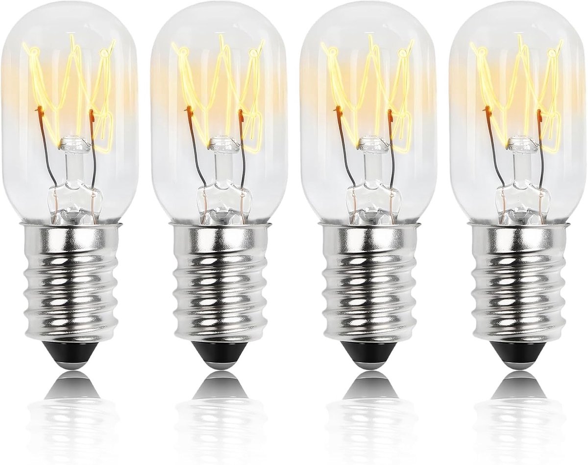 4 x E14 15W Warm White Koelkastlampjes, T20 2700K 80lm Vervangingslamp voor Koelkast, Naaimachine en Nachtlampje