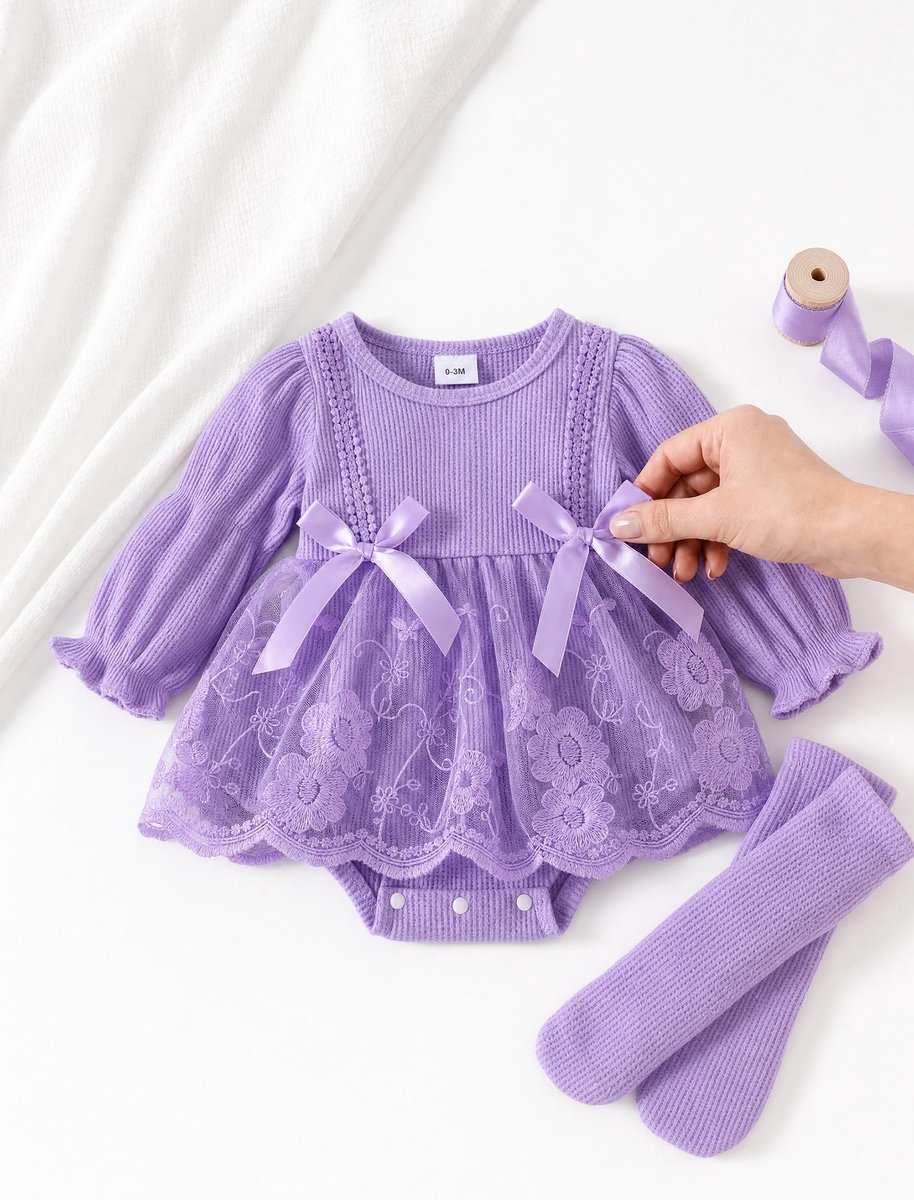 Babymeisjesjurk 6-9 maanden - 3-delige outfit - lange mouwen - comfortabel voor elke gelegenheid - ShopVlot