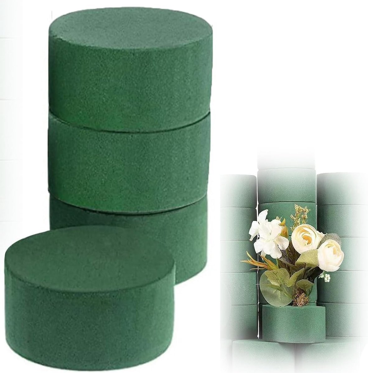 Ronde Bloemschuimhouders Set van 4 - Nat en Droog Floral Foam voor Verse en Kunstbloemen, Ideaal voor Bruiloft Decoratie (10 x 4 cm)