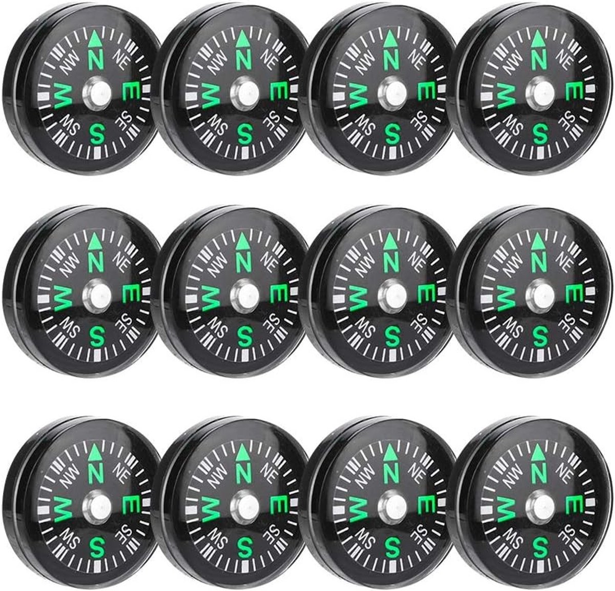 Mini Bag Kompas 20mm - 12 Stuks voor Wandelen, Kamperen en Buitenactiviteiten Accessoires