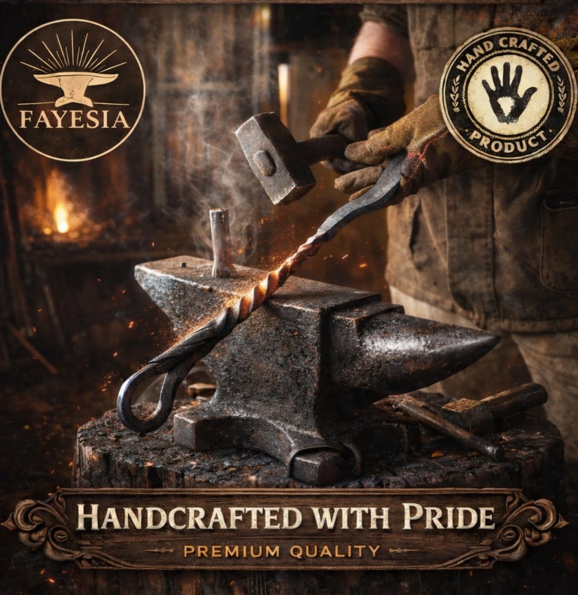 Wandhaken set van 3 - handgemaakte smeedijzeren haken - voor sleutels, hoeden en handdoeken - Fayesia Living - ShopVlot