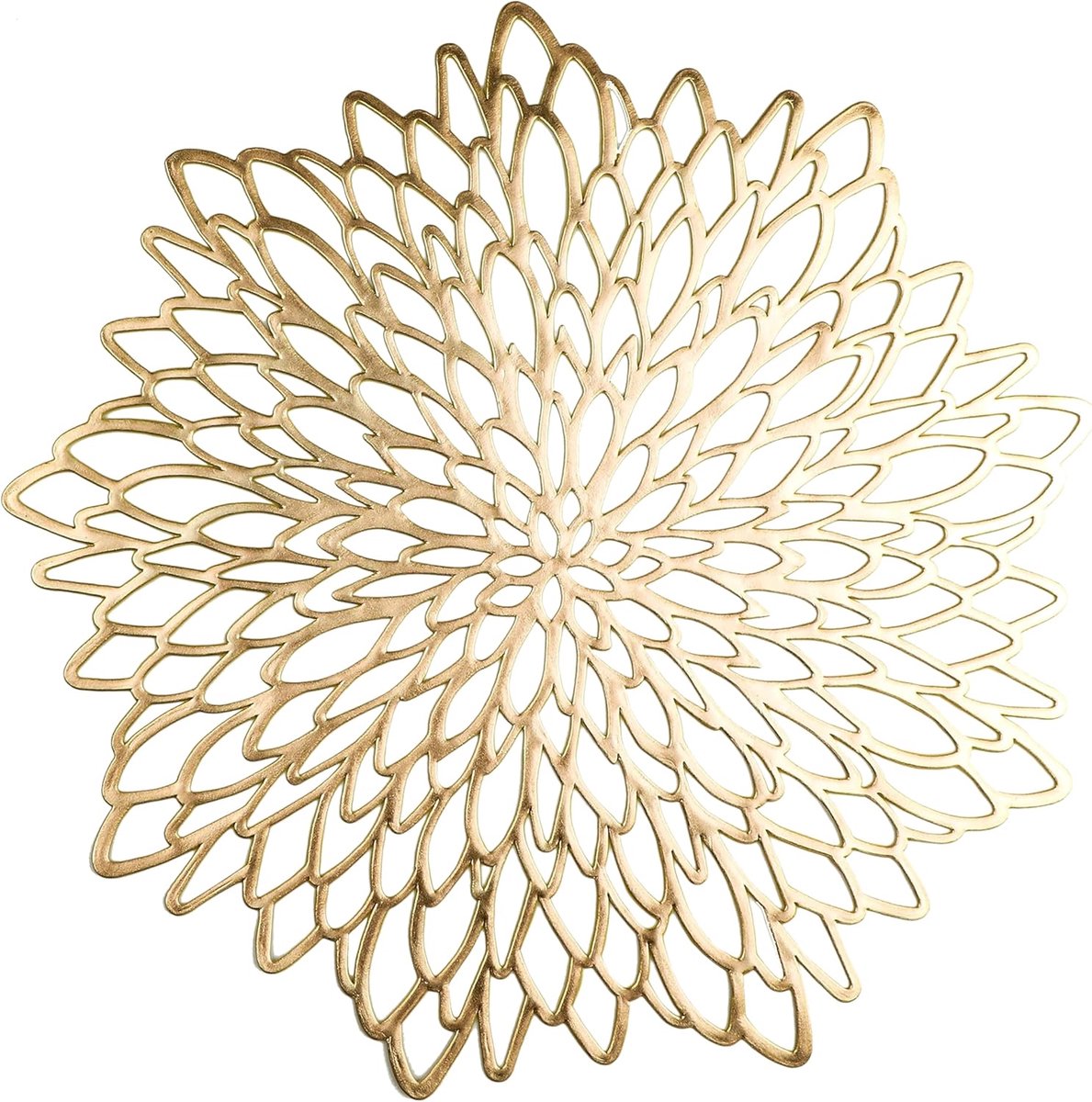 Daity Set van 5 gouden placemats-Metallic-rond-bladmotief-Geperst vinyl-Onderborden en decoratie voor eet-en keukentafel-Geschikt voor bruiloften-feesten-verjaardagen-evenementen en feestdagen