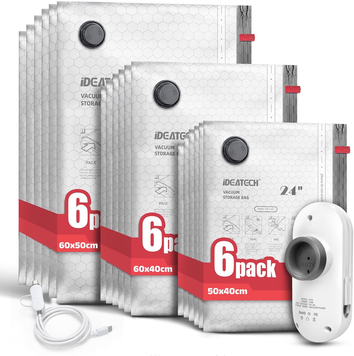 Vacuümzakken 15 Stuks - 5S 50x40cm, 5M 60x40cm, 5L 60x50cm - USB-pomp - ShopVlot