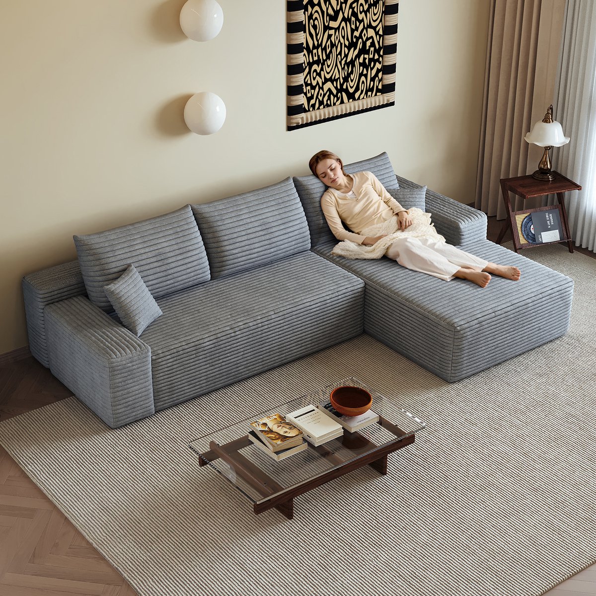 MODENUIT Hoekbank 270 cm - L-vormige Chaise Longue - 3-Zits - Woonkamer En Appartement - Stof - Grijs