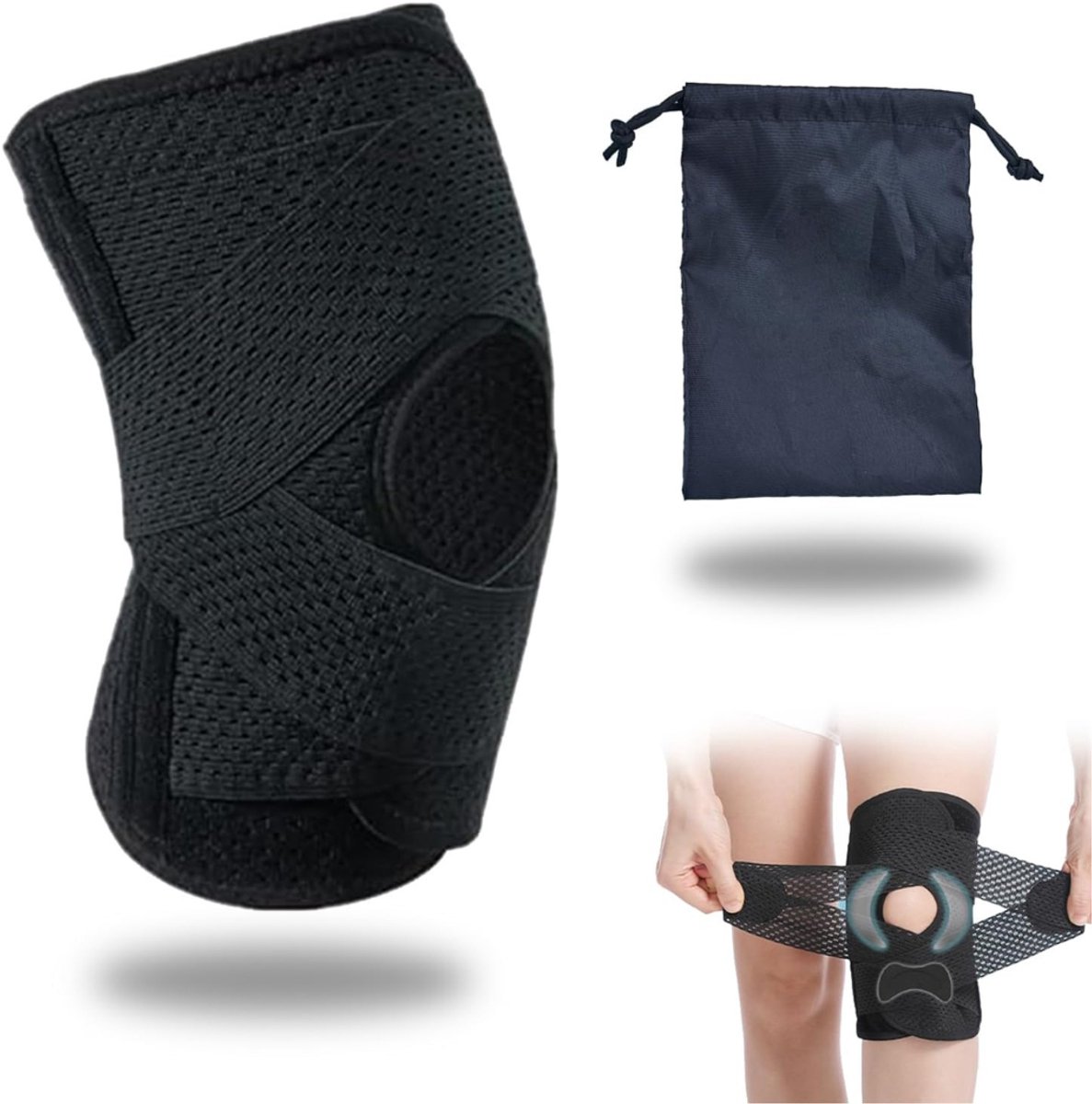 Allvia® Patellabrace - Kniebrace - Hardloopriem - Verstelbare Kniebeschermers - Ademend en Antislip - XL - Zwart - 10cm x 10cm x 2cm