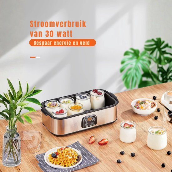 Lìon® Yoghurtmaker - 8 glazen/deksels - Suikervrije opties voor baby's, kinderen en parfait - Griekse yoghurtmachine - Grijs - 37cm x 18cm x 14cm van Lion — afbeelding 5