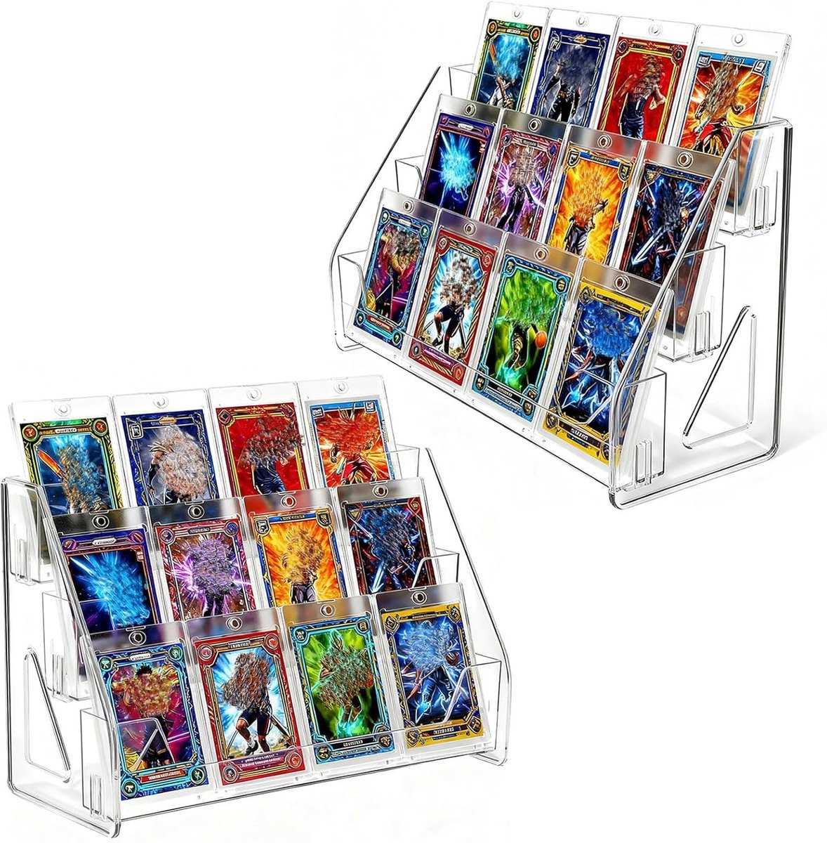 2 Pack 3 Laags Transparante Kaartstandaards - Verticale Houder voor Sportpostcards en Verzamelaarskaarten