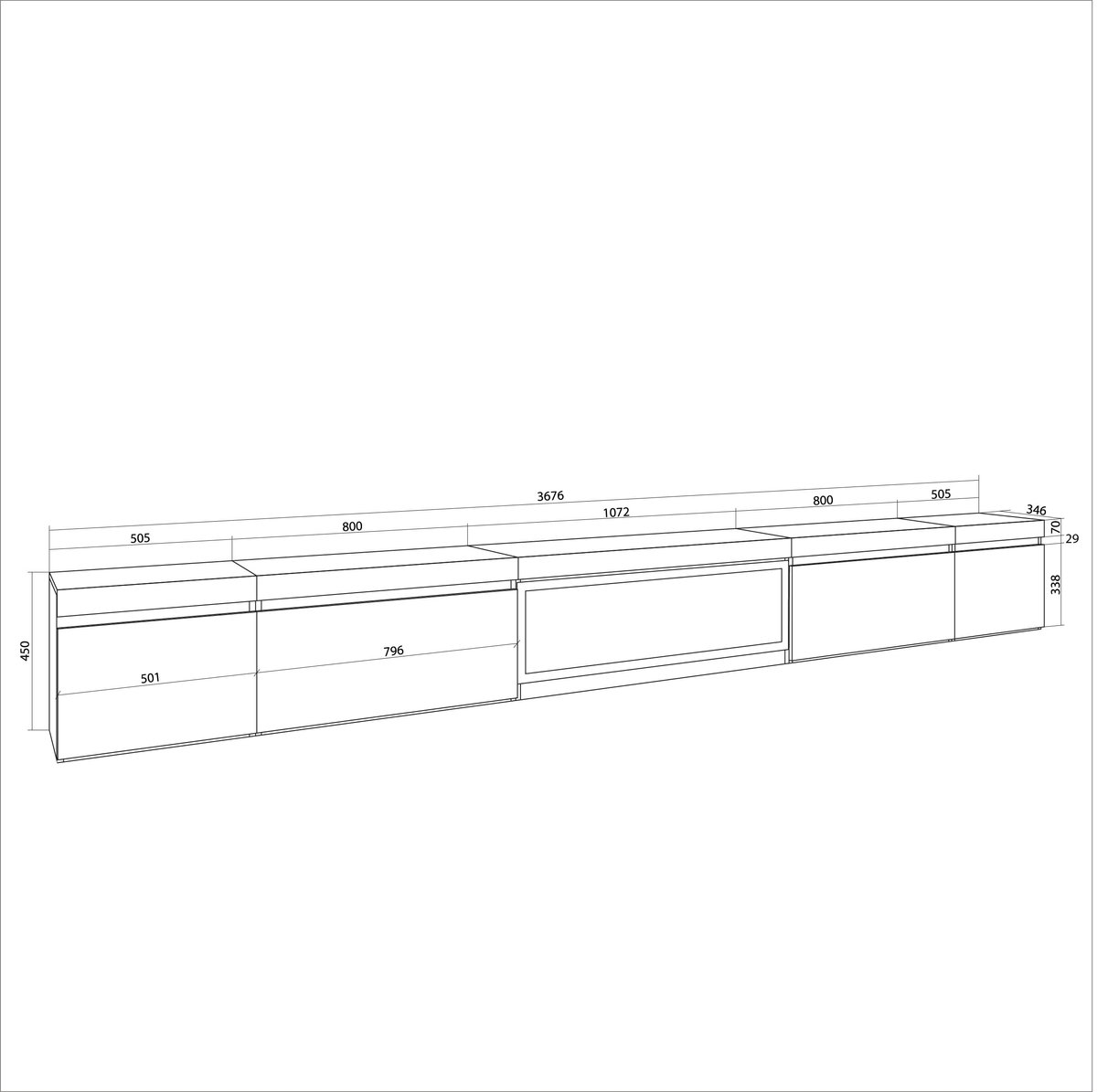 TV-meubel lowboard 368x45x35 - eiken - elektrische haard XXL - moderne stijl - ShopVlot