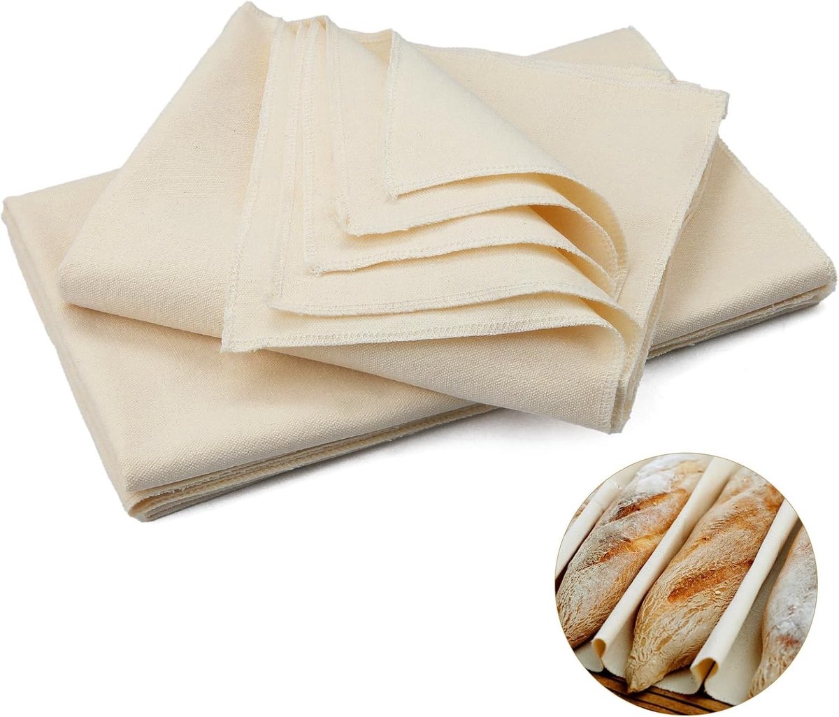 Set van 3 Baklinnen 48x36cm voor Brood en Deeg - Ideaal voor Thuisbakkers, Beginners en Professionele Bakkers, Inclusief Deegschraper en Deegmes