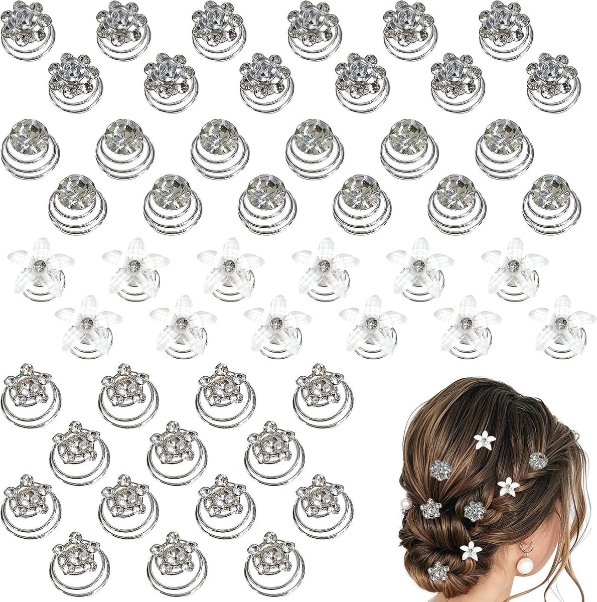 Haaraccessoires voor de bruiloft: 48 haarspiralen met strass voor opgestoken kapsels en bruidstijl
