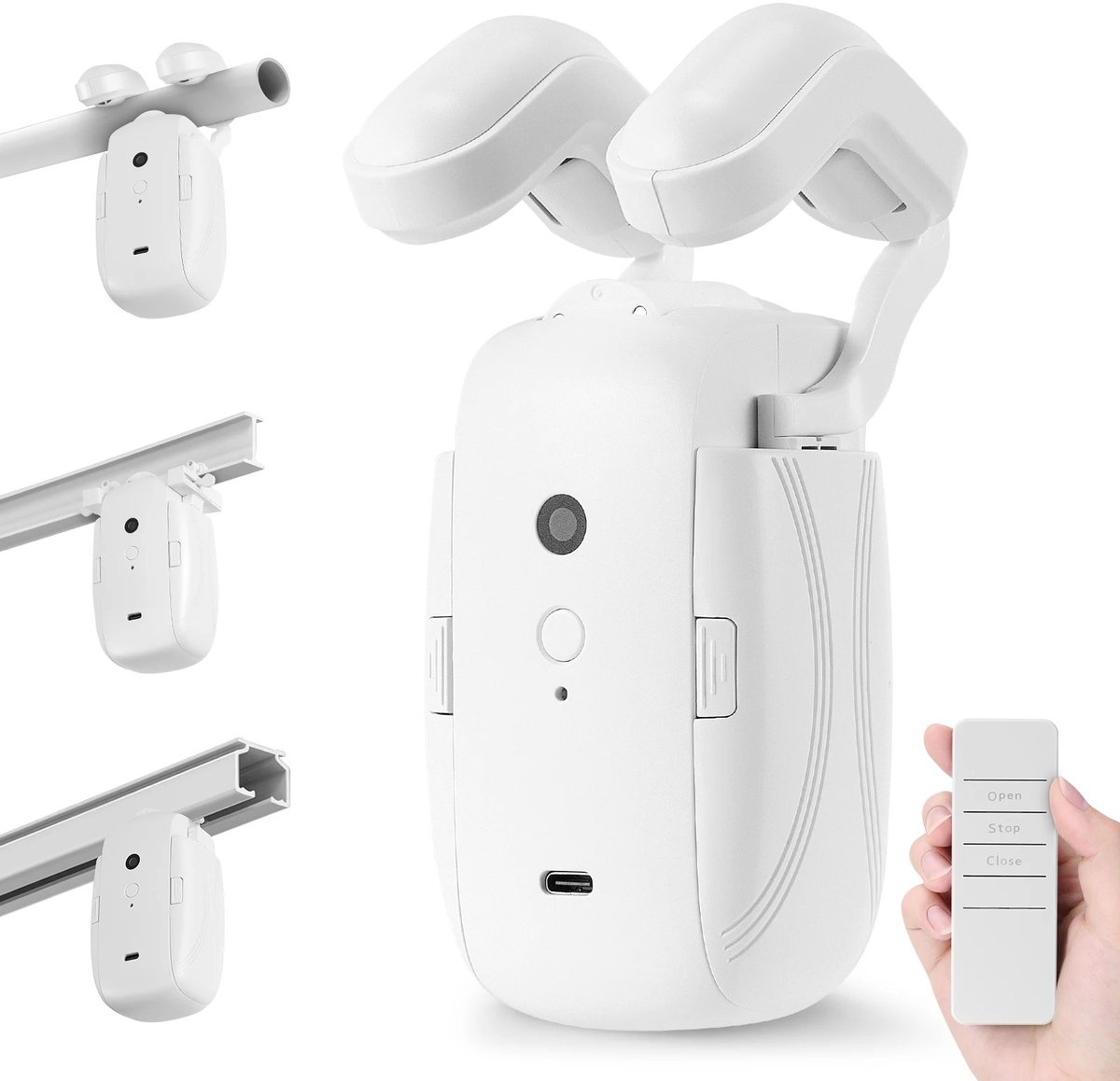 Vurnomi Gordijnopener - Automatisch - Afstandsbediening- Smarthome - Rail en stang - Gordijnmotor - 4000 MaH - Tot 8 kg - Wit