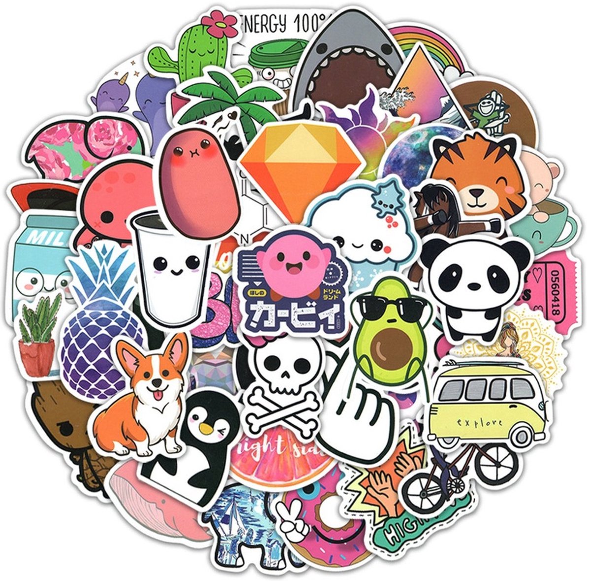 50 VSCO Stickers – Corgi, Cactus, Panda & Hippiebusje