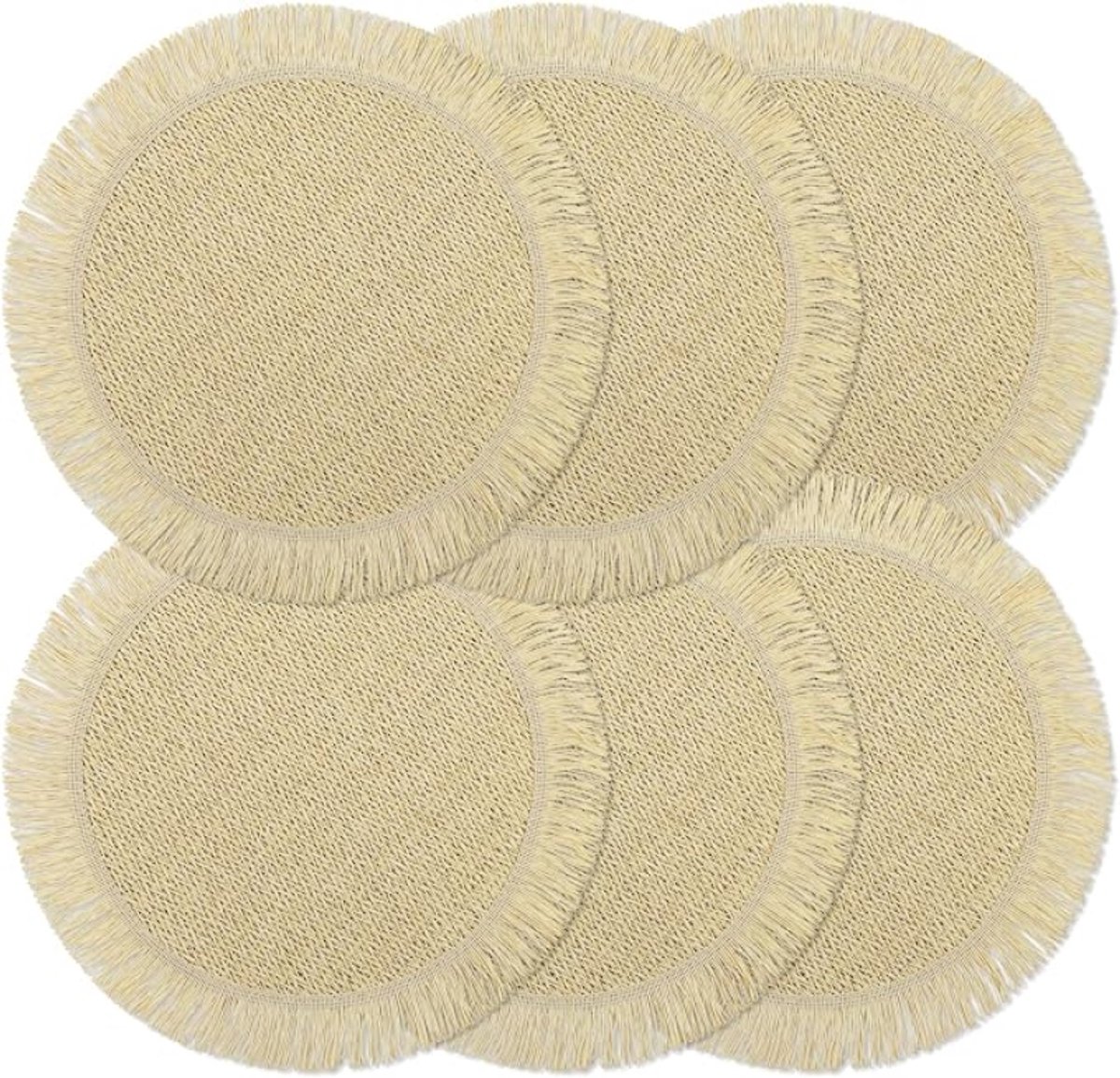 Papieren placemats set van 6 beige rond geweven 38 cm hittebestendig