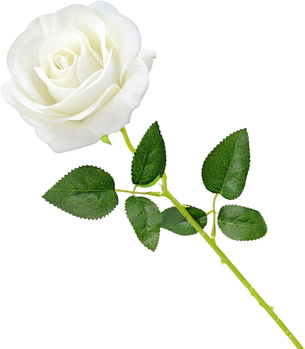 Kunstmatige Zijde Rozen, Eeuwige Bloemen, Enkelvoudige Stelen, Perfect voor Bruidsboeketten, Jubilea, Feesten en Kantoorversiering (Wit)