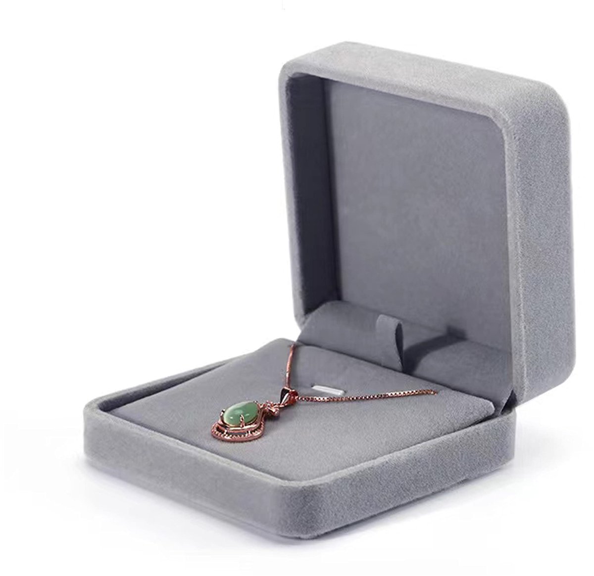 Kleine ketting doos - fluwelen verpakking - grijs - perfect voor sieraden cadeau - ShopVlot