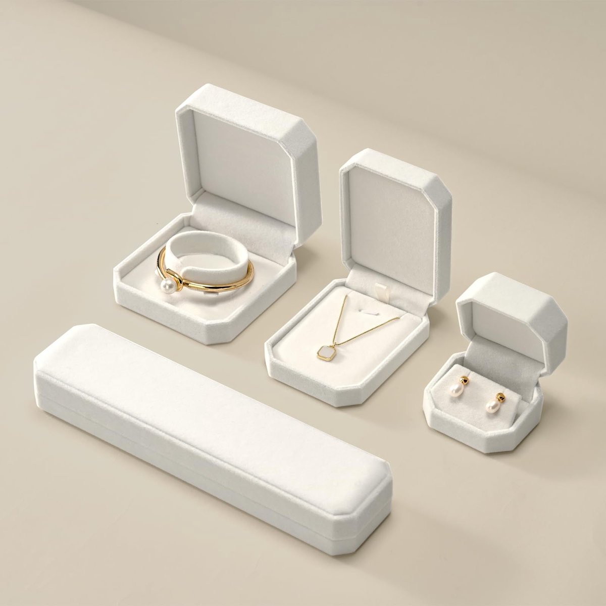 Halsketting opbergdoos fluwelen wit - multifunctioneel - geschenkdoos - perfect voor lange kettingen - ShopVlot