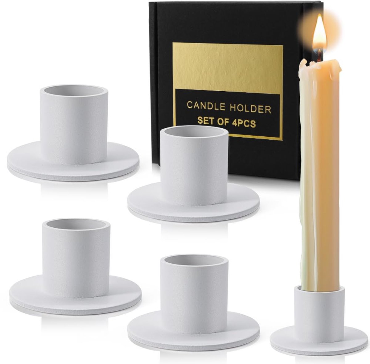 Kandelaar wit 4 stuks - matte metalen theelichthouders - kegelkaarsenhouder - perfect voor decoratie - ShopVlot