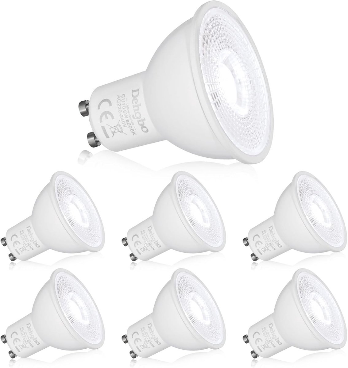 LED GU10 Koud Witte Lamp 6W 6000K 480 Lumen, Vervang Halogeenlamp 60W, 120° Spotlight, Set van 6 Stuks, Energiezuinig en Duurzaam