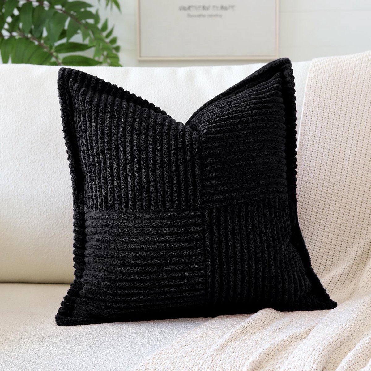 Kussensloop 40x40 cm - corduroy zwart - decoratief en zacht - perfect voor bank of slaapkamer - ShopVlot